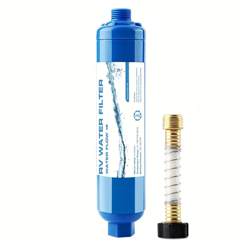 1pc RV Inline Hose Water Filter with Hose Protector-0
