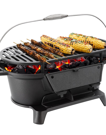 Megachef Oval Cast Iron Portable Hibachi Grill for Outdoor Use and Camping in Black-0