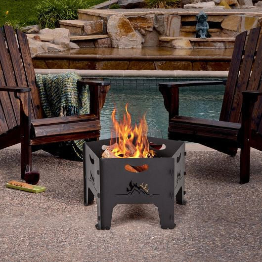 19 Inches Collapsible Portable Plug Fire Pit with Storage Bag-0